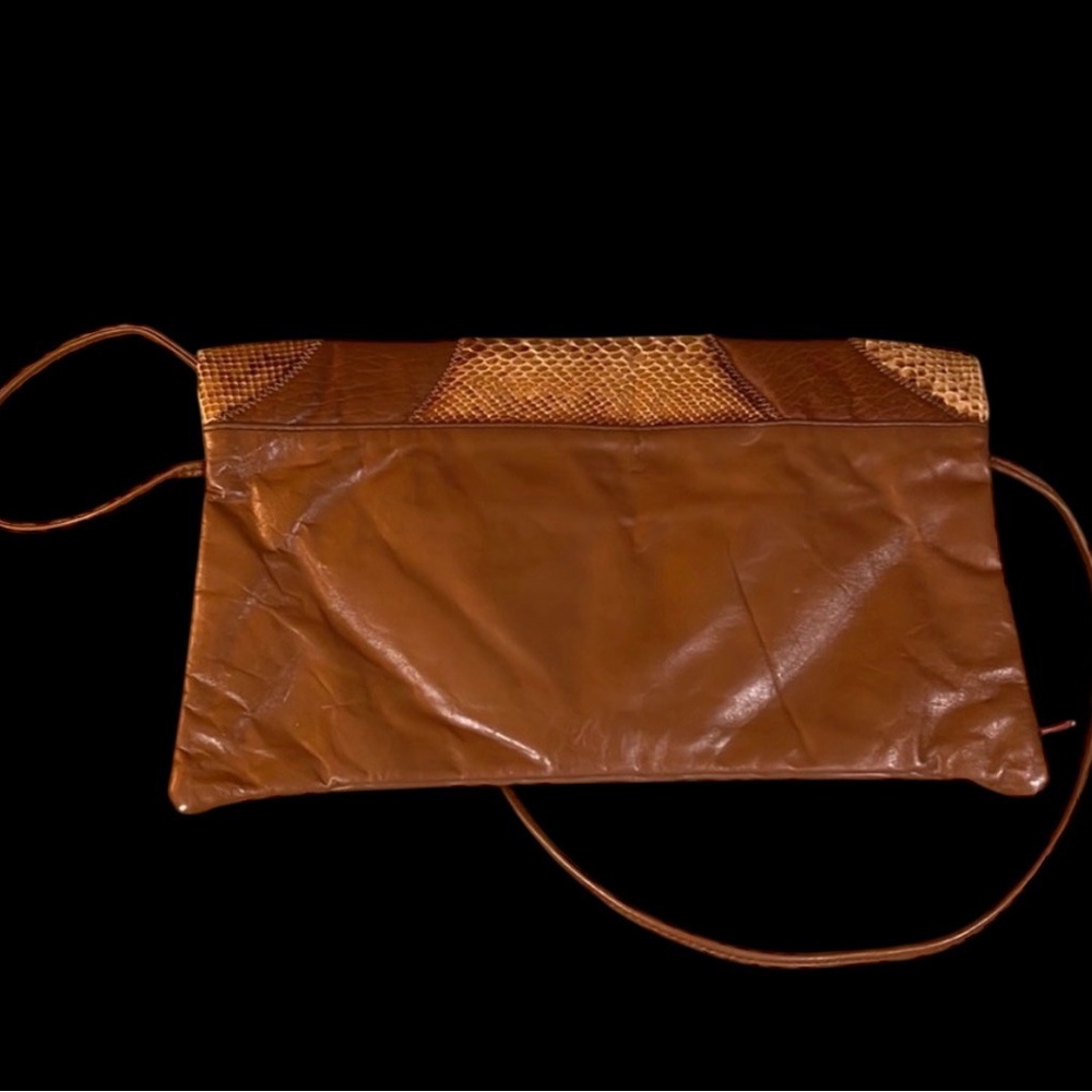 Vintage 1970s Brown Genuine Python Snakeskin & Le… - image 5